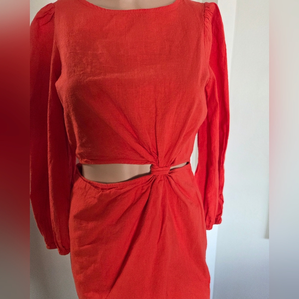 And Now This Orange/Coral Cut Out Mini Dress Size Small Long Sleeve - Picture 3 of 9